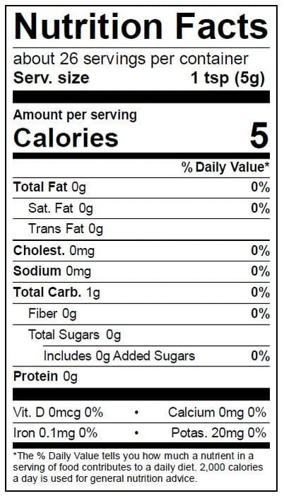 Image of Garlic in Pure Olive Oil 4.5 OZ Nutrition Facts Panel