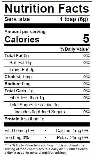 Image of  Ginger Root Nutrition Facts Panel