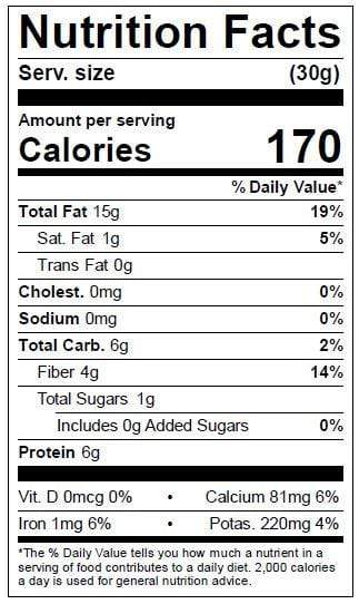 Image of  Green Almonds Nutrition Facts Panel
