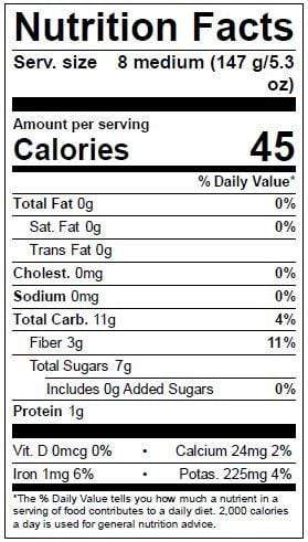 Image of  Harry's Berries Strawberries Nutrition Facts Panel