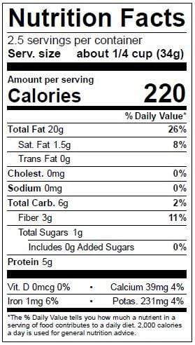 Image of  Hazelnuts Nutrition Facts Panel