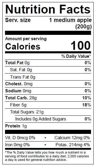 Image of  Hidden Rose Apples® Nutrition Facts Panel