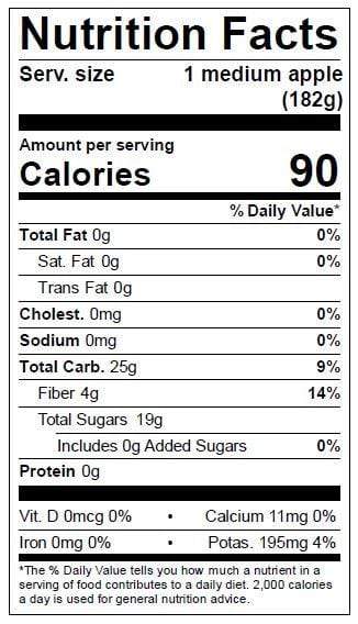 Image of  Hunnyz Apples Nutrition Facts Panel