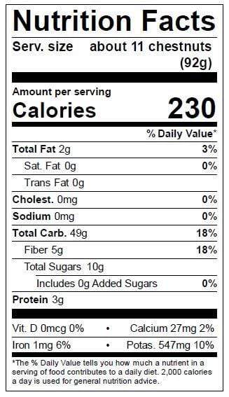 Image of  Italian Chestnuts Nutrition Facts Panel