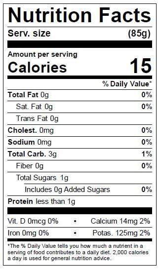 Image of  Japanese Cucumbers Nutrition Facts Panel