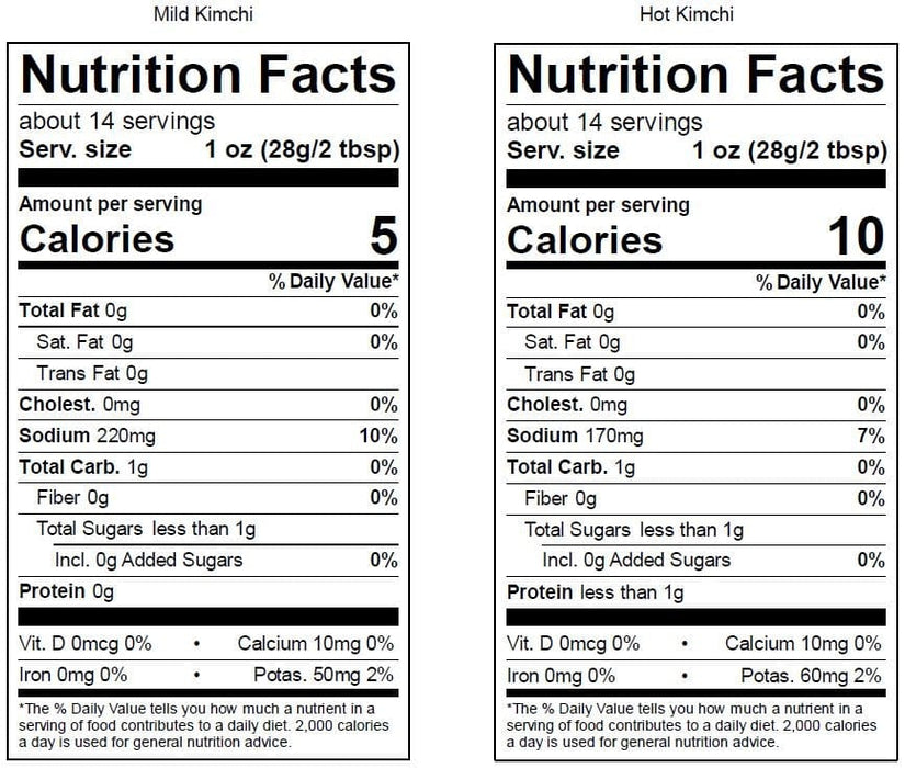 Image of  Kim Chi Nutrition Facts Panels