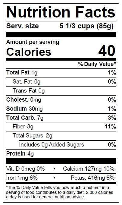 Image of  Lacinato Kale Nutrition Facts Panel