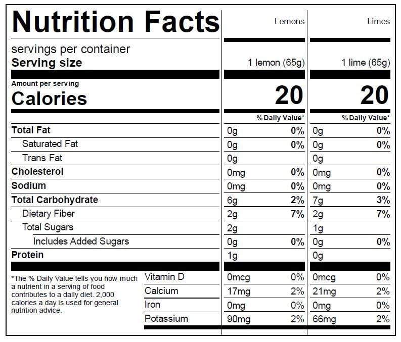 Image of  Lemon and Limes Pack Nutrition Facts Panel