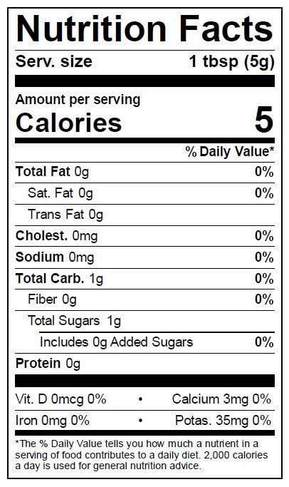 Image of  Lemon Grass Nutrition Facts Panel