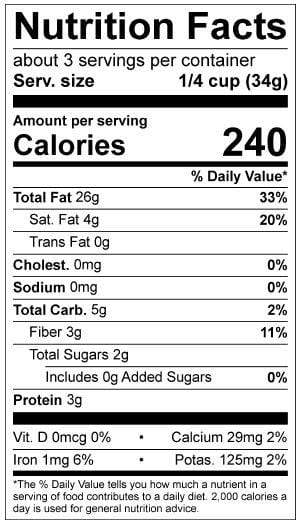 Image of  Macadamia Nuts Nutrition Facts Panel