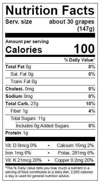 Image of  Moon Drop® Grapes Nutrition Facts Panel