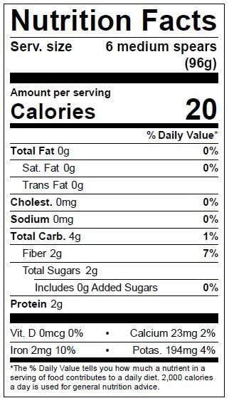 Image of  Organic Asparagus Nutrition Facts Panel