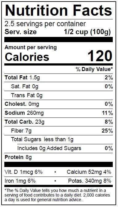 Image of  Peeled & Steamed Chickpeas (Garbanzo Beans) Nutrition Facts Panel