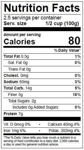 Image of  Peeled & Steamed Fava Beans Nutrition Facts Panel