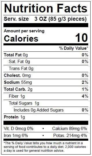 Image of  Petite Baby Bok Choy Nutrition Facts Panel