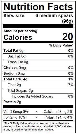 Image of  Purple Asparagus Nutrition Facts Panel