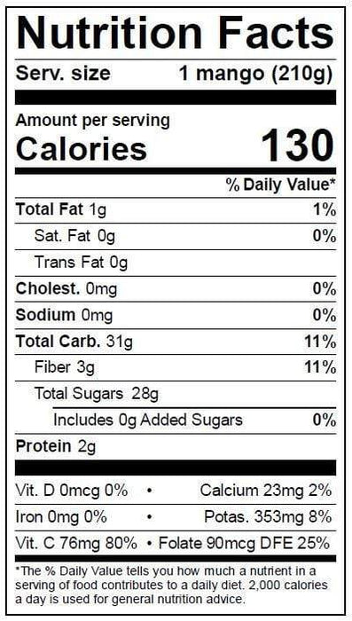 Image of  Sapūrana Mango Nutrition Facts Panel