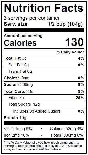 Image of  Steamed Blackeyed Peas Nutrition Facts Panel