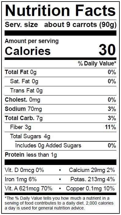 Image of  Sweet Baby Carrots Nutrition Facts Panel