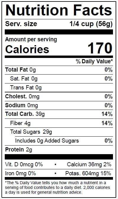 Image of  Tamarindo Nutrition Facts Panel