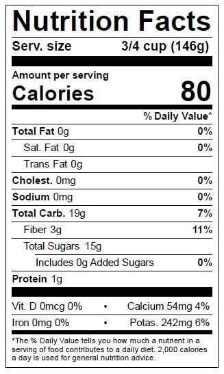 Image of  Tango Tangerines Nutrition Facts Panel