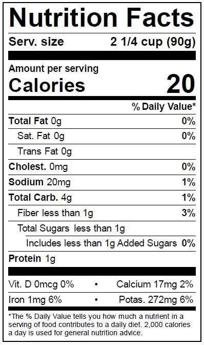 Image of  Tardivo Nutrition Facts Panel