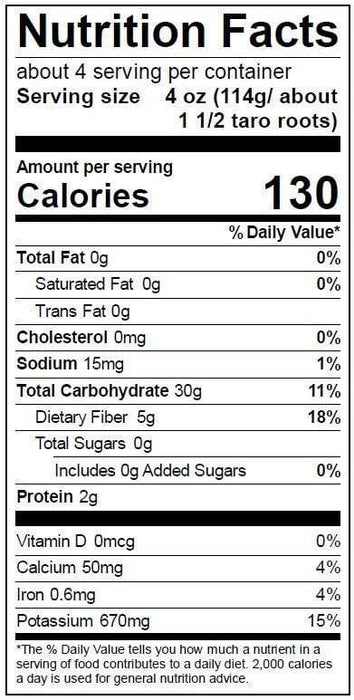 Image of  Taro Root Nutrition Facts Panel