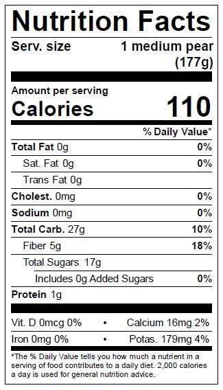 Image of  Taylors Gold Pears Nutrition Facts Panel
