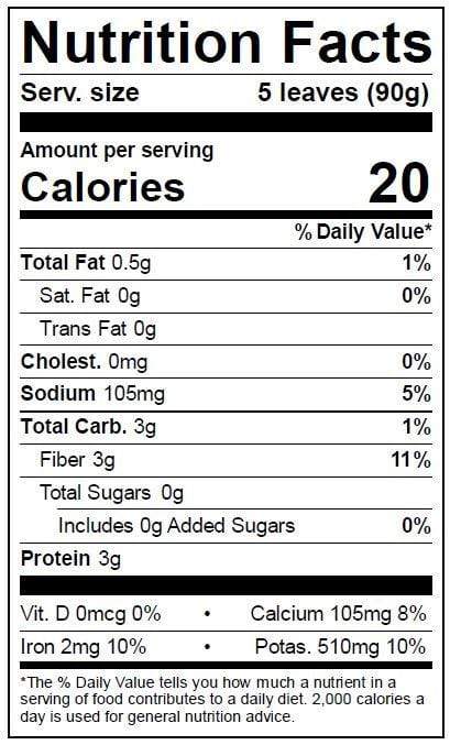 Image of  Tung Ho Chrysanthemum Leaves Nutrition Facts Panel
