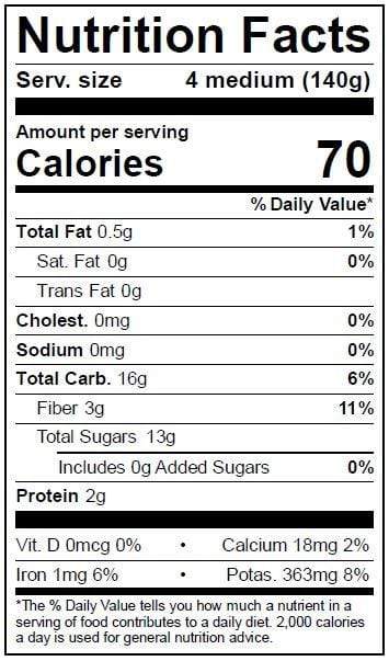 Image of  White Apricots Nutrition Facts Panel