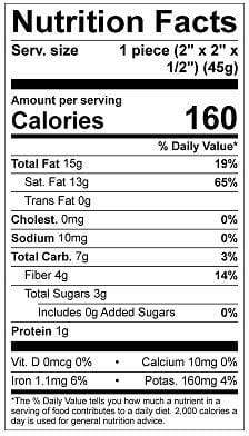 Image of  White Coconuts Nutrition Facts Panel